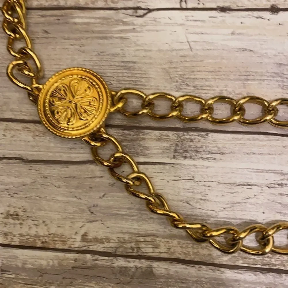 Gilded Gold vermeil hardware double row chain link vintage belt .